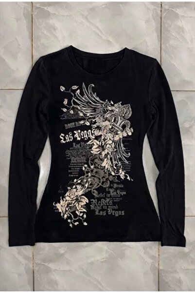 Köstebek Black Las Vegas Rebels Grunge Long Sleeve Sweatshirt