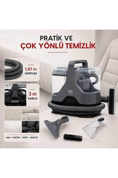 Fakir 600 W Motorlu Halı ve Koltuk Yıkama Makinesi, Ayrı Temiz ve Kirli Su Ha...