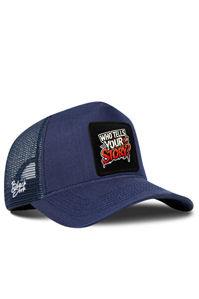 BlackBörk Who Tells Your Story Logo Cordura Navy Blue Trucker Hat