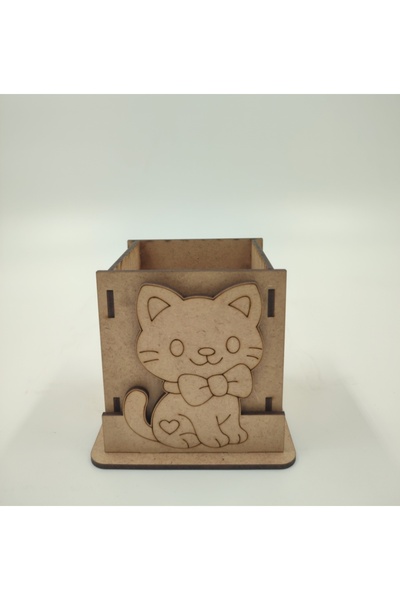 WOODIVA AHŞAP Cute Cat Paintable Wooden Pen Holder School DIY Activity Activi...