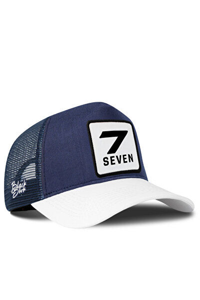 BlackBörk Size 7 Cordura White-Navy Blue Trucker Hat with Logo