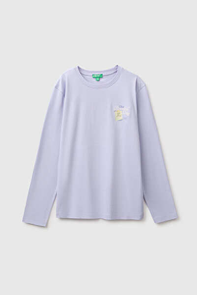 United Colors of Benetton Girl's lilac long sleeve t-shirt with embroidered f...