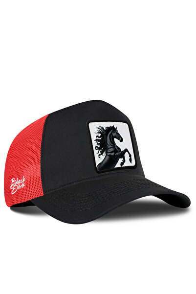 BlackBörk Black-Red Trucker Hat with Horse Logo