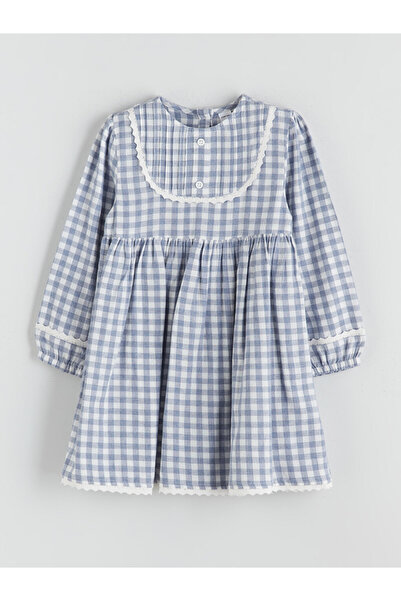 LC Waikiki Lace-Trimmed Checked Dress for Girls