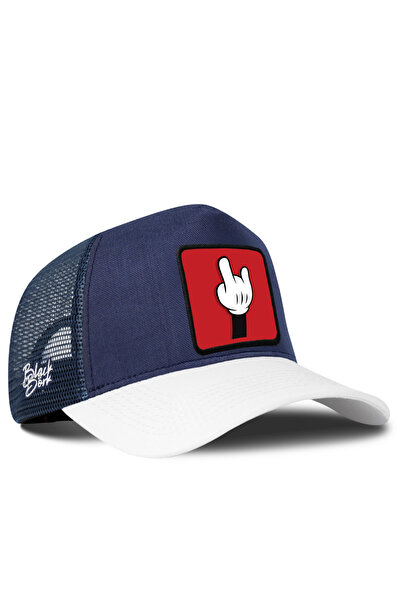BlackBörk Finger Logo Cordura White-Navy Blue Trucker Hat