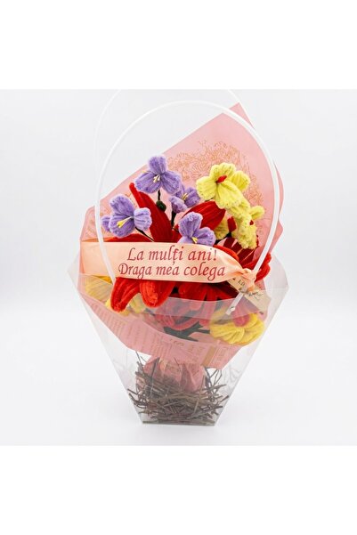Generic Brand Aranjament Floral Handmade din Sârmă Plușată cu Mesaj „La mulți...