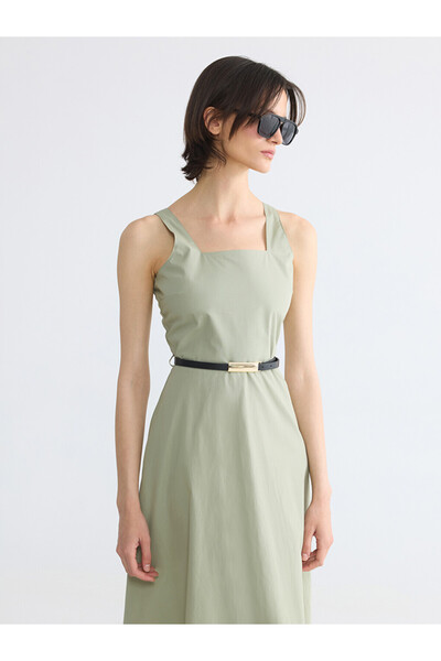 LC Waikiki Square Neck Belted Waist Poplin Dress