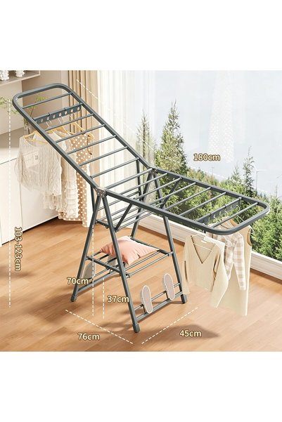 BESTONE Clothes Drying Racks, Large 3-Tier Folding Drying Rack, Heavy Duty Metal Freestanding Laundry Rack, Windproof for Indoor Outdoor, Grey(180CM)