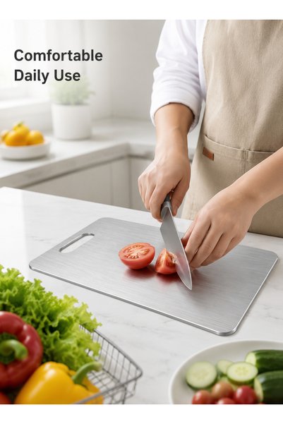 Yoawllty 46×30CM Double Sided Stainless Steel Cutting Board, Upgrade Kitchen Chopping Board, Dishwasher Safe Plate