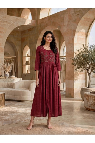 IKKXA Elegant Yoke Embroidered Midi Jalabiya