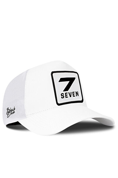 BlackBörk White Trucker Hat with Number 7 Logo