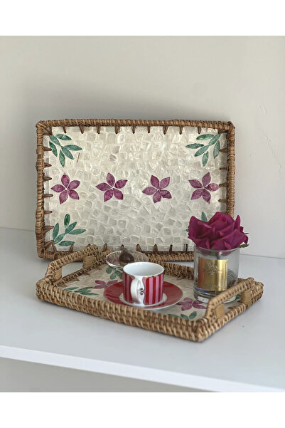 Mary's Concept Rattan Dikdörtgen Sedefli Tepsi 30 x 20 cm