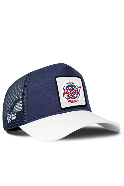 BlackBörk Made in 1987 Logo Cordura White-Navy Blue Trucker Hat