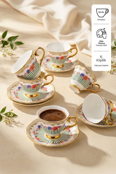 Emsan Çiçekli 6 Kişilik Kahve Fincan Takımı 90 ml