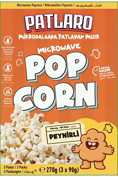 PATLARO Mikrodalgada Patlayan Mısır 1 kutu Peynir Aromalı (90 gr x 3 paket) - 3 Dakikada Hazır - %100 Türk Malı