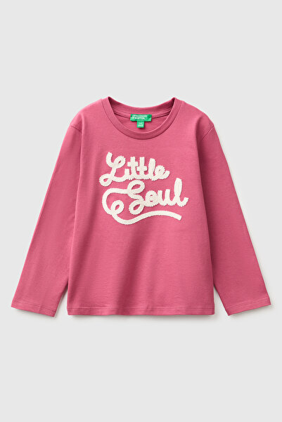 United Colors of Benetton Girl's fuchsia long sleeve t-shirt with embroidered...