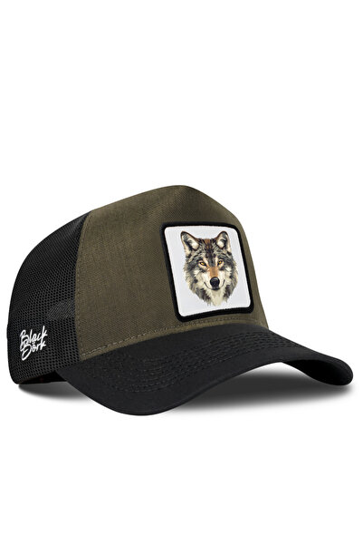BlackBörk Wolf Logo Cordura Black-Khaki Trucker Hat