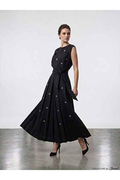 Moda İlgi MODAİLGİ Taş İşlemeli Pileli Kloş Maxi Etek 30040