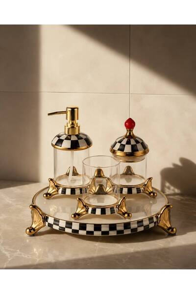 ROY KING ALORA 4 PRÇ. BANYO SETİ SİYAH/BEYAZ GOLD