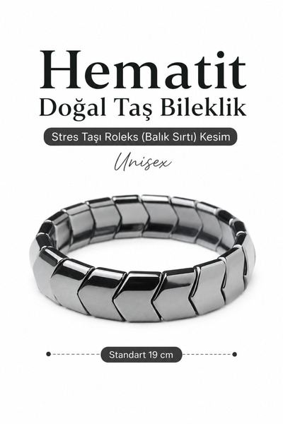 astro stone Hematit Doğal Taş Bileklik - Stres Taşı Roleks (Balık Sırtı) Kesi...