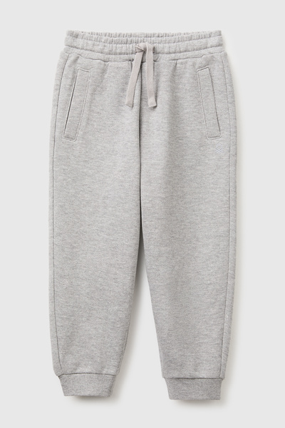 United Colors of Benetton Boy's Gray Melange Ribbed Drawstring Sweatpants wit...