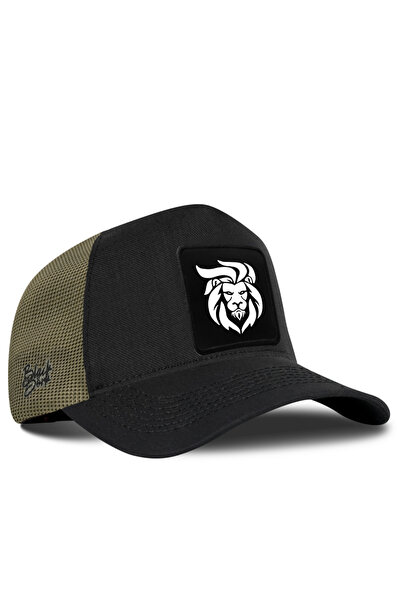 BlackBörk Cordura Black-Khaki Trucker Hat with Lion Logo