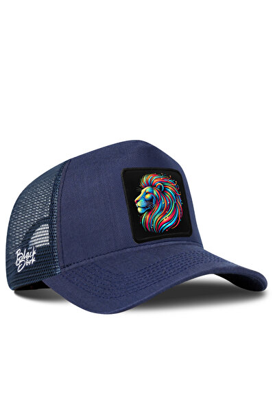 BlackBörk Cordura Navy Blue Trucker Hat with Lion Logo