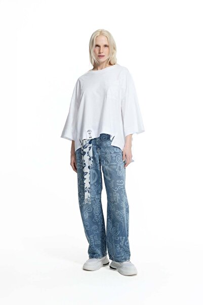#vdr viadellerose Beyaz Minimal Cep Detaylı Oversize Siluet T-Shirt 19103