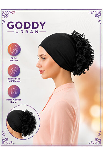 Goddy Lace Black Ruffle Bonnet