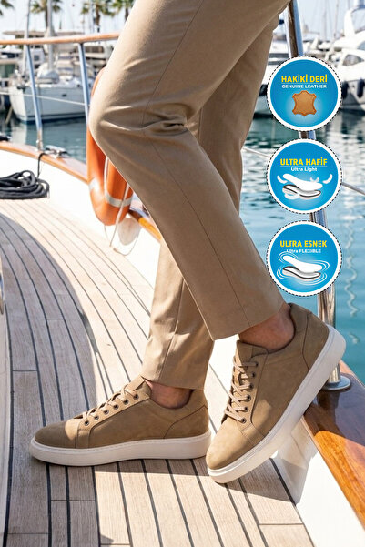 AYAKMOD Sand Nubuck Genuine Leather Large Size Lace-Up Men's Casual Sneaker S...