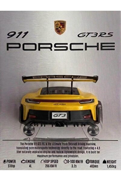 3dsinerji 3D Kabartmalı Porsche 911 GT3 RS Maket Araba Detaylı Alüminyum Duva...