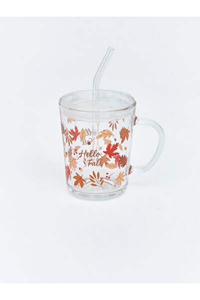 LC Waikiki Lcw Home Mixed Flower Printed Glass with Straw 400 ml
