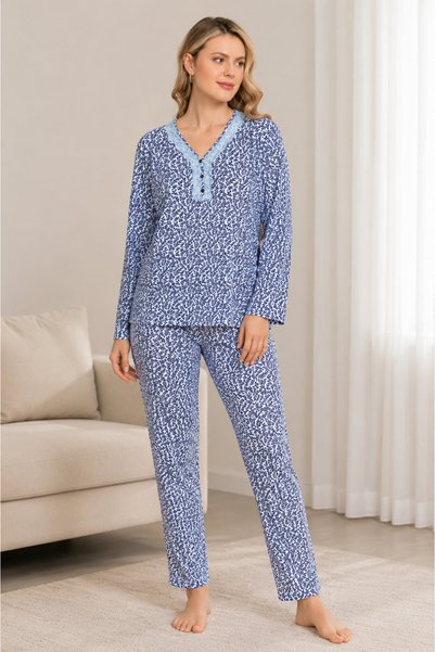 Generic Brand Women's Blue Patterned Pajama Set