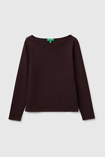 United Colors of Benetton Women's Brown Cotton Blend Slim Fit Long Sleeve T-S...