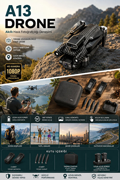 Happy Owl A13 1080P HD Kameralı Katlanabilir Drone – 2 Yedek Batarya, Yedek Kanat ve Taşıma Çanta Hediyeli