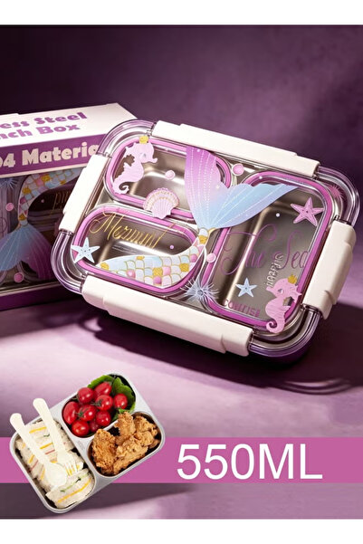 GGEROU Kids Lunch Box 550ml 304 Stainless Steel Bento Box 3 Compartments Leak...