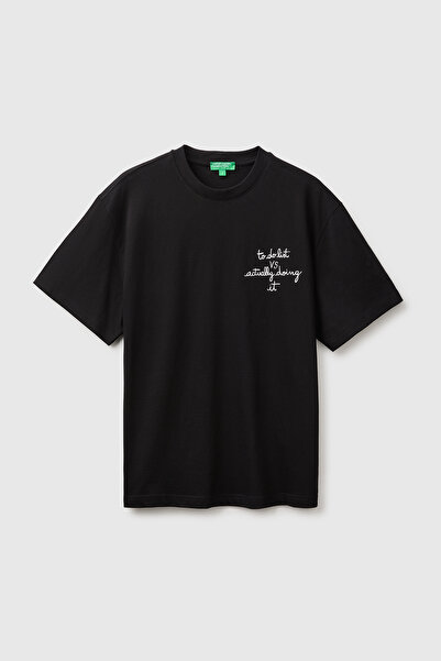 United Colors of Benetton Men's Black 100% Cotton Relaxed Fit Short Sleeve T-...