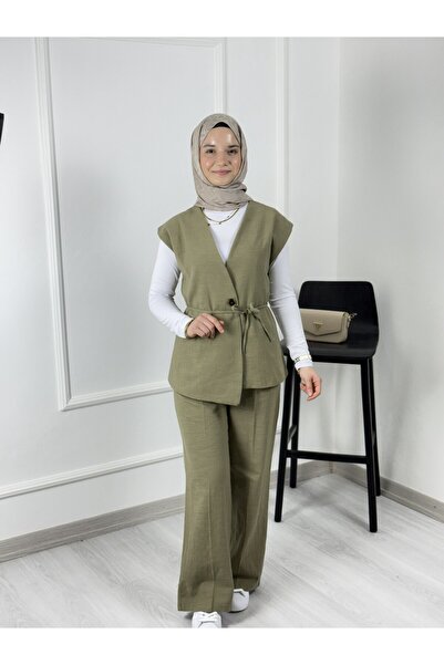 Sovel 8210 100% Linen-Washable Vest Waist Asymmetrical Vest Set