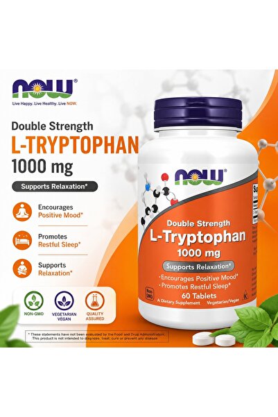 Now Foods L-Tryptophan 1,000 mg Double Strength Sleep Positive Mood Supports ...