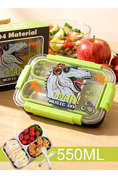 GGEROU Kids Lunch Box 550ml 304 Stainless Steel Bento Box 3 Compartments Leak...