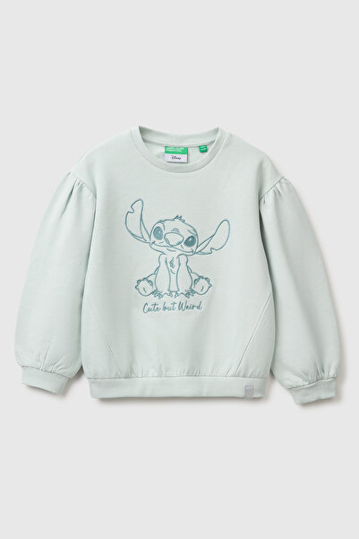 United Colors of Benetton Girl's Aqua Green Ribbed Crew Neck Sweatshirt with ...
