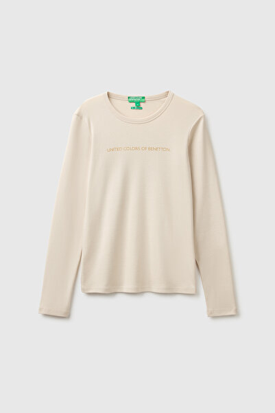 United Colors of Benetton Women's Stone 100% Cotton Regular Fit Ribbed Long S...
