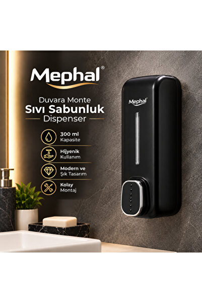 Mephal Wall Mounted Liquid Soap Dispenser 300 ml - Black, Manual Push