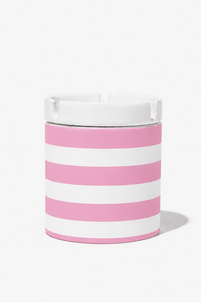 giftkonsept Pink and White Striped Ceramic Lidded Odorless Ashtray – Decorative Modern Design