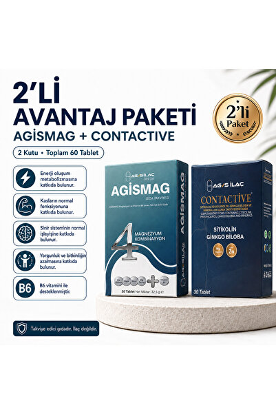 CONTACTİVE AGİSMAG 4 Magnezyum + Vitamin B6 30 Tablet & Sitikolin Ginkgo Bilo...