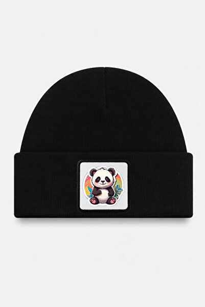 BlackBörk Black Children's Beret with Panda Logo
