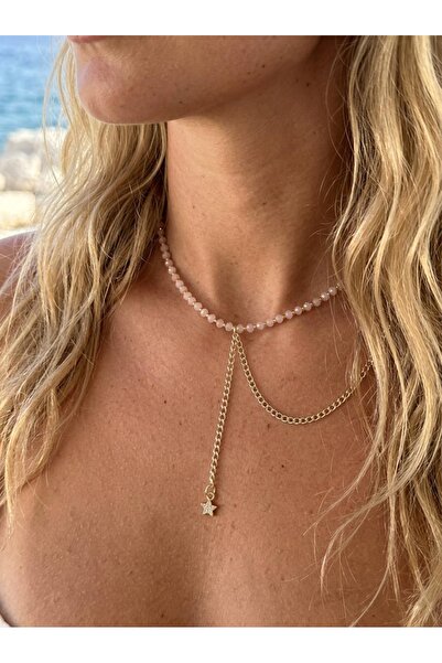 ILSA Pink Necklace with Zircon Star Detail and Chain Pendant