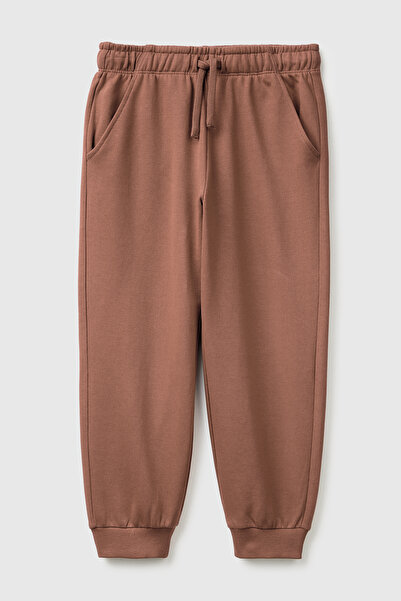 United Colors of Benetton Boy's Brown Ribbed Sweatpants with Embroidered Logo...
