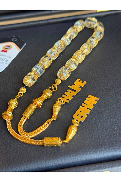Kehribarstore Altın Parçacıklı İsimli Zaza Model Tesbih, Erkek, Hediye, Zaza, İsimli
