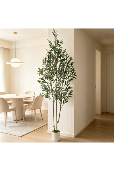 BESTONE Realistic Double‑Trunk Artificial Olive Tree 182cm, Potted Decor Plant with Simulated Olives, White Pot & Artificial Moss, Heavy‑Duty Base for Entryway Accent Decor